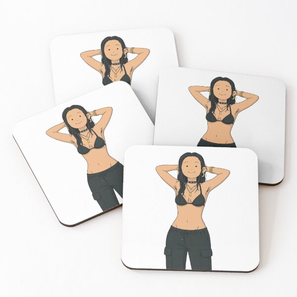 Item preview,  Animated cartoon art woman standing with hands behind her heads in a bikini top with unshaven underarms designed and sold by Vintage Designs +.