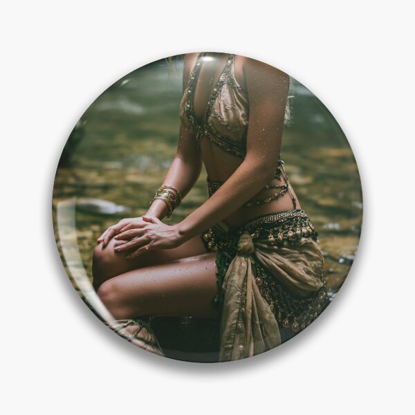 Item preview, Forest Goddess in Gold & Green by the Stream | Mythic Pin-Up for Man Cave & She Shed designed and sold by Synth Seduction.