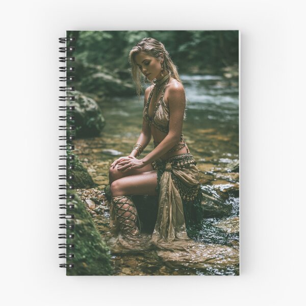 Item preview, Forest Goddess in Gold & Green by the Stream | Mythic Pin-Up for Man Cave & She Shed designed and sold by Synth Seduction.
