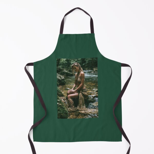 Item preview, Forest Goddess in Gold & Green by the Stream | Mythic Pin-Up for Man Cave & She Shed designed and sold by Synth Seduction.