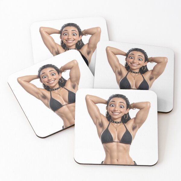 Item preview, Animated cartoon art woman standing with hands behind her heads in a bikini top with unshaven underarms designed and sold by Vintage Designs +.