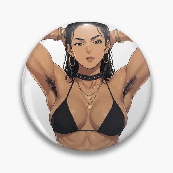 Item preview,  Animated cartoon art woman standing with hands behind her heads in a bikini top with unshaven underarms designed and sold by Vintage Designs +.