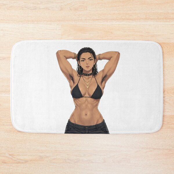 Item preview,  Animated cartoon art woman standing with hands behind her heads in a bikini top with unshaven underarms designed and sold by Vintage Designs +.