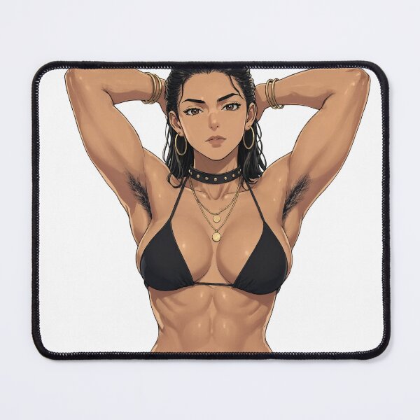 Item preview,  Animated cartoon art woman standing with hands behind her heads in a bikini top with unshaven underarms designed and sold by Vintage Designs +.