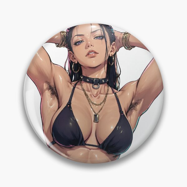 Item preview, Animated cartoon art woman standing with hands behind her heads in a bikini top with unshaven underarms designed and sold by Vintage Designs +.