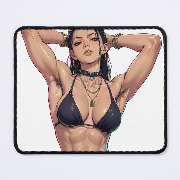 Item preview, Animated cartoon art woman standing with hands behind her heads in a bikini top with unshaven underarms designed and sold by Vintage Designs +.