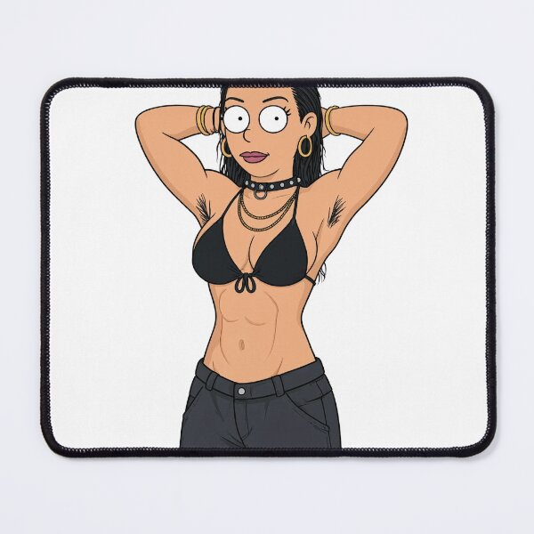Item preview,  Animated cartoon art woman standing with hands behind her heads in a bikini top with unshaven underarms designed and sold by Vintage Designs +.
