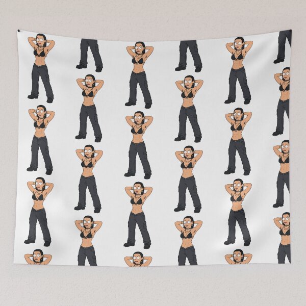 Item preview,  Animated cartoon art woman standing with hands behind her heads in a bikini top with unshaven underarms designed and sold by Vintage Designs +.