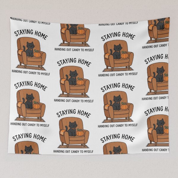 Item preview, Staying Home Handing Out Candy To Myself Black Cat Funny Halloween Introvert designed and sold by raedattia.