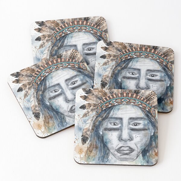 Item preview, Tribal Warrior Spirit - Blue Watercolor Feather Headdress Art designed and sold by MAISON SYLVIE.