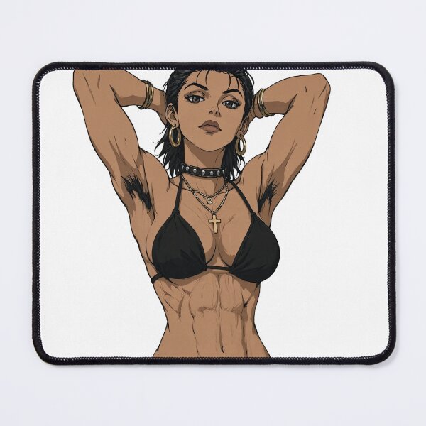 Item preview,  Animated cartoon art woman standing with hands behind her heads in a bikini top with unshaven underarms designed and sold by Vintage Designs +.