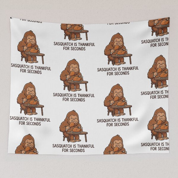 Item preview, Sasquatch Is Thankful For Seconds Funny Bigfoot Thanksgiving Turkey Food designed and sold by raedattia.