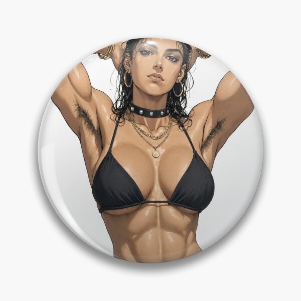 Item preview, Animated cartoon art woman standing with hands behind her heads in a bikini top with unshaven underarms designed and sold by Vintage Designs +.