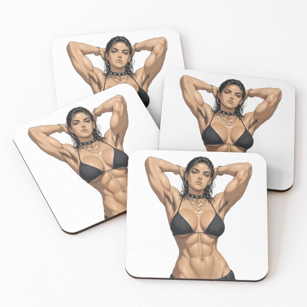 Item preview, Animated cartoon art woman standing with hands behind her heads in a bikini top with unshaven underarms designed and sold by Vintage Designs +.