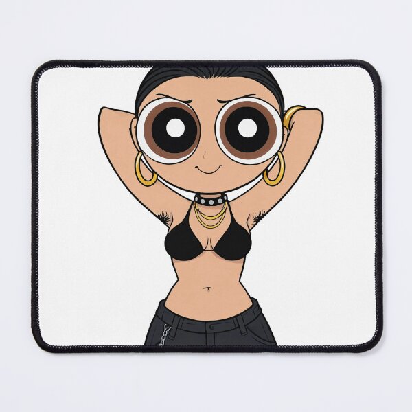 Item preview, Animated cartoon art woman standing with hands behind her heads in a bikini top with unshaven underarms designed and sold by Vintage Designs +.