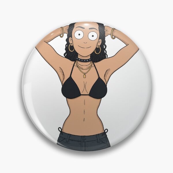 Item preview, Animated cartoon art woman standing with hands behind her heads in a bikini top with unshaven underarms designed and sold by Vintage Designs +.