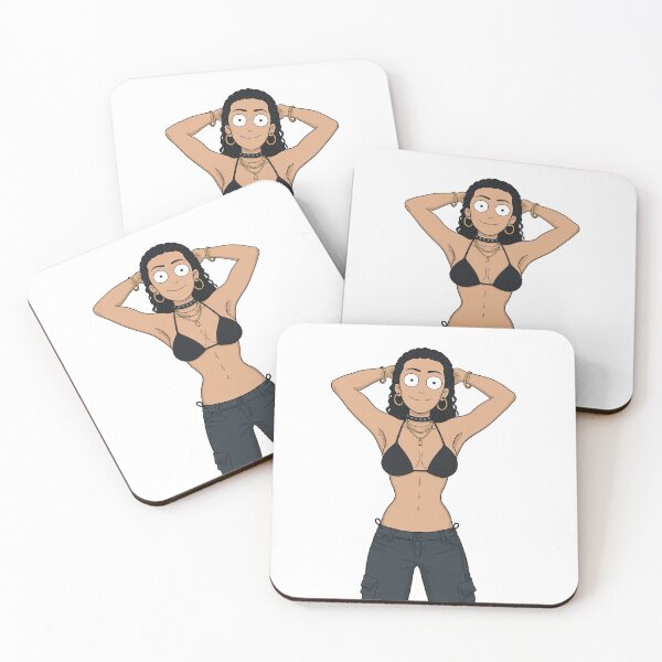 Item preview, Animated cartoon art woman standing with hands behind her heads in a bikini top with unshaven underarms designed and sold by Vintage Designs +.