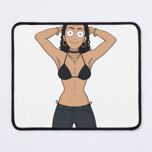 Item preview, Animated cartoon art woman standing with hands behind her heads in a bikini top with unshaven underarms designed and sold by Vintage Designs +.