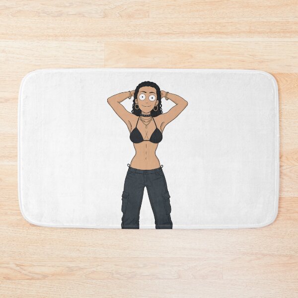 Item preview, Animated cartoon art woman standing with hands behind her heads in a bikini top with unshaven underarms designed and sold by Vintage Designs +.