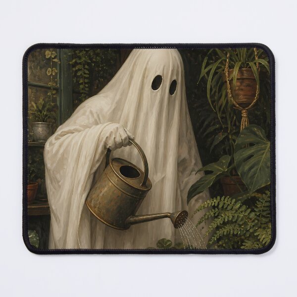 Item preview, Vintage Ghost Greenhouse Plant Watering Cottagecore Oil Painting designed and sold by GrinGalore.