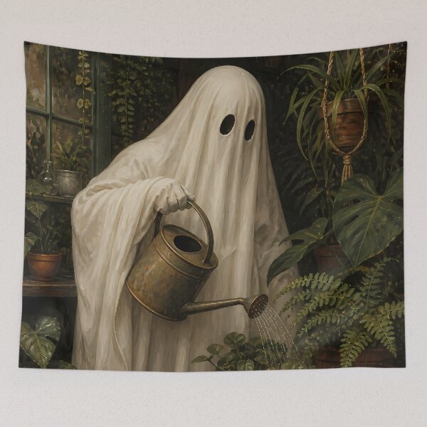 Item preview, Vintage Ghost Greenhouse Plant Watering Cottagecore Oil Painting designed and sold by GrinGalore.