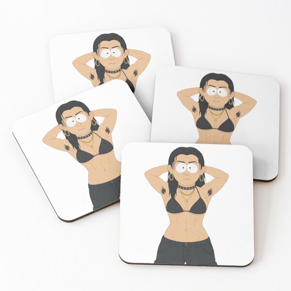 Item preview, Animated cartoon art woman standing with hands behind her heads in a bikini top with unshaven underarms designed and sold by Vintage Designs +.