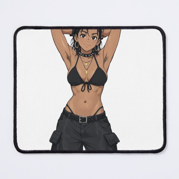 Item preview, Animated cartoon art woman standing with hands behind her heads in a bikini top with unshaven underarms designed and sold by Vintage Designs +.