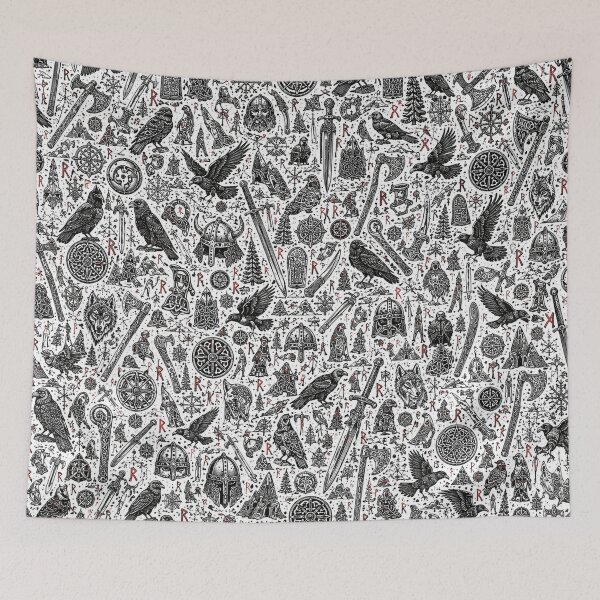 Item preview, Ravens and Runes Nordic Doodle Pattern designed and sold by i-corp.