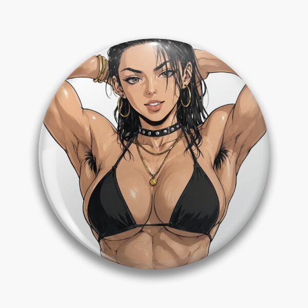 Item preview, Animated cartoon art woman standing with hands behind her heads in a bikini top with unshaven underarms designed and sold by Vintage Designs +.