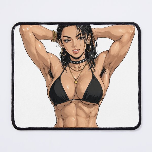 Item preview, Animated cartoon art woman standing with hands behind her heads in a bikini top with unshaven underarms designed and sold by Vintage Designs +.