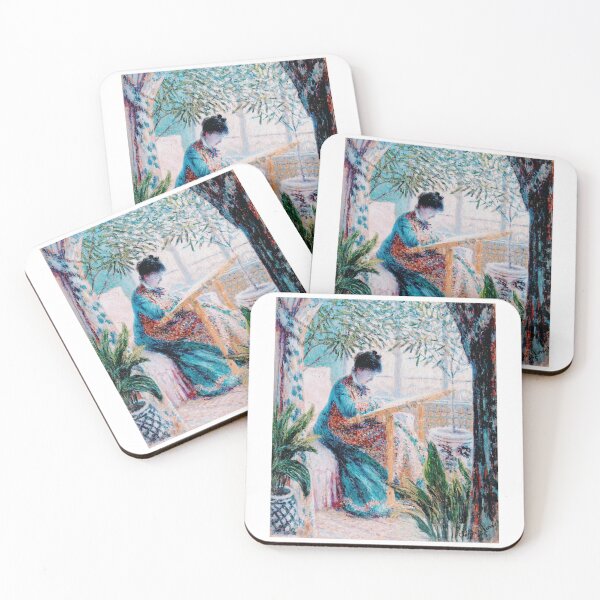 Item preview, Vibrant Blue Monet Madame Monet Embroidering Vivid Impressionist Print designed and sold by studio-koichiro.