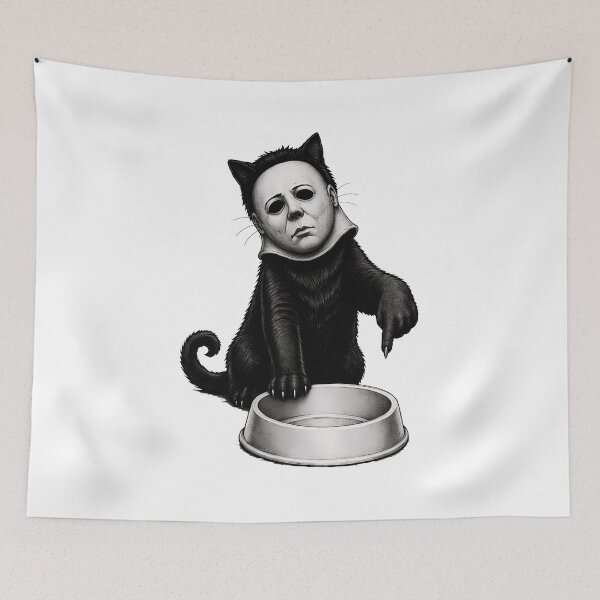 Item preview, Creepy Black Cat Wearing Mysterious White Mask Art designed and sold by KurtKrueg88967.