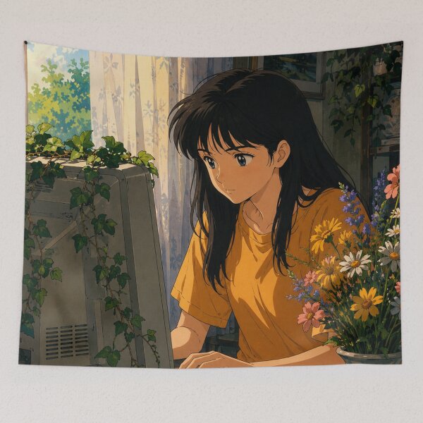 Aperçu de l'œuvre Lofi Study Girl : Bureau botanique créée et vendue par bapupa.