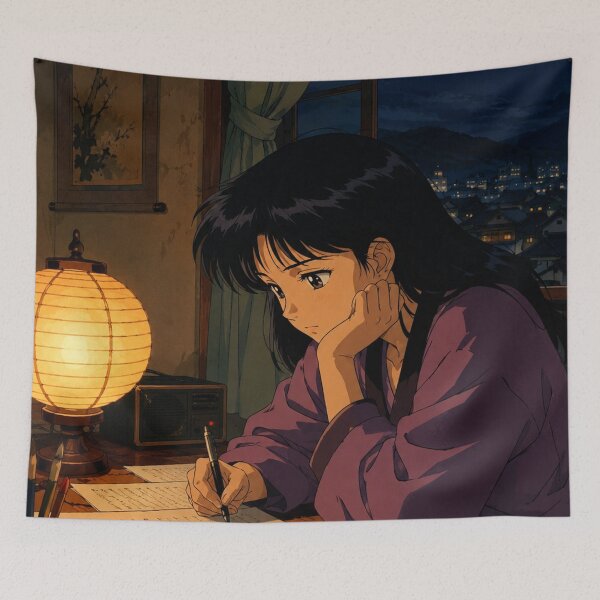 Aperçu de l'œuvre Lofi Study Girl : Lueur de lanterne de minuit créée et vendue par bapupa.
