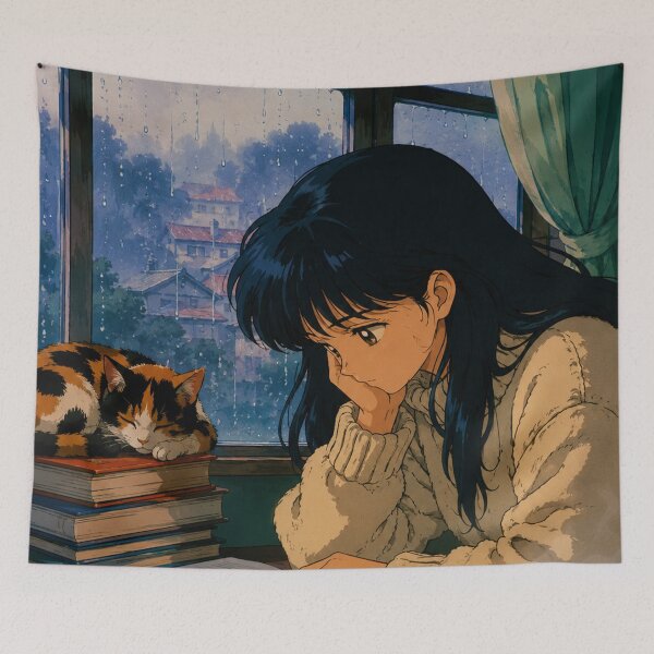 Aperçu de l'œuvre Lofi Study Girl : Coin lecture sous la fenêtre créée et vendue par bapupa.