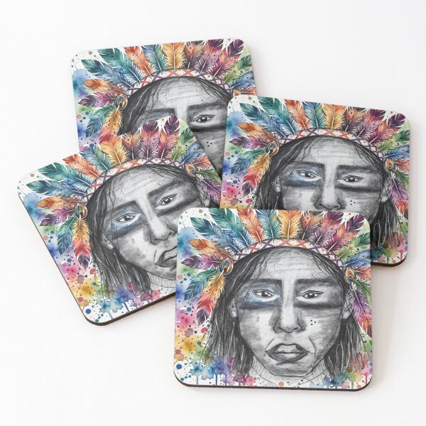 Item preview, Colorful Tribal Warrior - Rainbow Feather Headdress Watercolor Art designed and sold by MAISON SYLVIE.