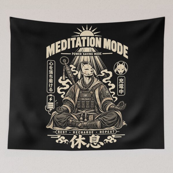 Item preview, MEDITATION MODE Power Saving Mode - Zen Police Kitsune Samurai Rest Recharge Repeat designed and sold by BRTHRCNK01.