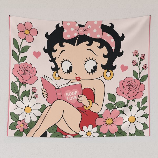 Item preview, Betty Boop Reading Love Book Floral Garden designed and sold by BrownHorse90s.