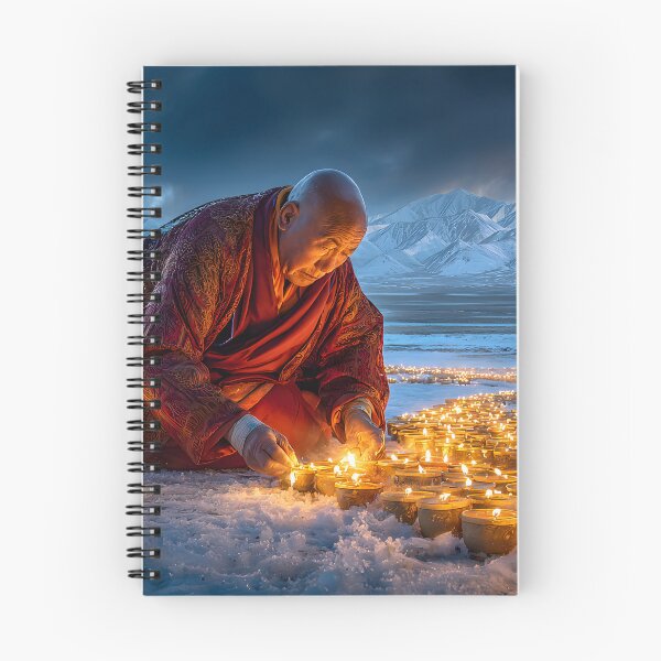 Item preview, Monk Lighting Candles in Serene Snowy Mountains designed and sold by Artessie.
