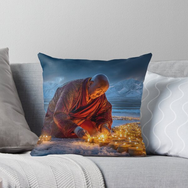 Item preview, Monk Lighting Candles in Serene Snowy Mountains designed and sold by Artessie.