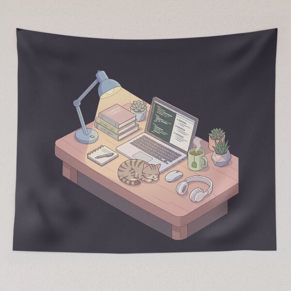 Item preview, Cozy Isometric Lo-Fi Dorm Desk Late Night Study Setup designed and sold by DripCultureLab.