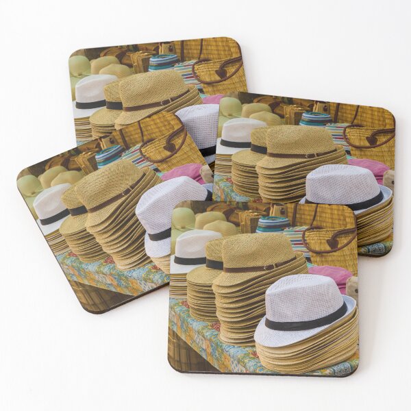 Item preview, Stacks of Straw Hats and Summer Headwear on a Colorful Outdoor Market Stall Display designed and sold by Nmallia.