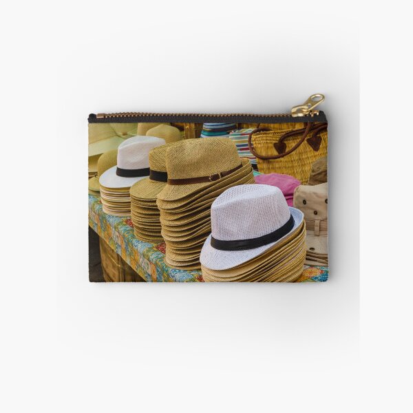 Item preview, Stacks of Straw Hats and Summer Headwear on a Colorful Outdoor Market Stall Display designed and sold by Nmallia.