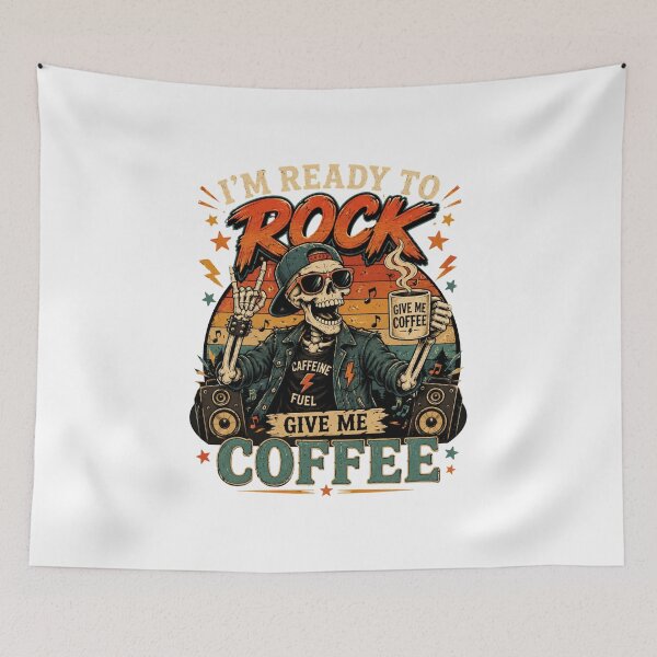 Item preview, I’m Ready To Rock Give Me Coffee T-Shirt – Funny Retro Rock Coffee Graphic Tee designed and sold by Artimax-Studio.