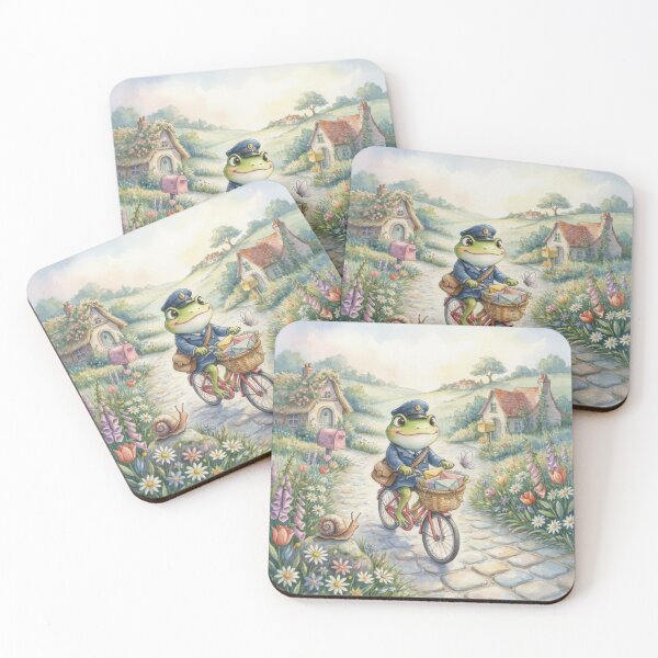 Item preview, Frog Postman in an Enchanted Flower Village – Whimsical Cottagecore Storybook Art designed and sold by Tamas Das.