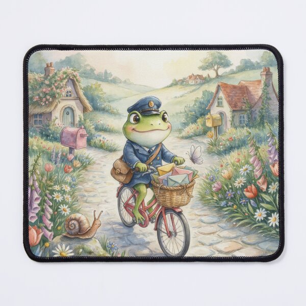 Item preview, Frog Postman in an Enchanted Flower Village – Whimsical Cottagecore Storybook Art designed and sold by Tamas Das.