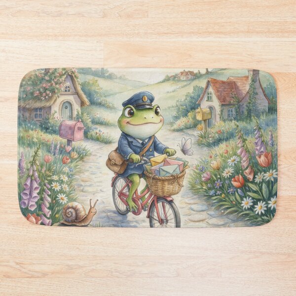 Item preview, Frog Postman in an Enchanted Flower Village – Whimsical Cottagecore Storybook Art designed and sold by Tamas Das.