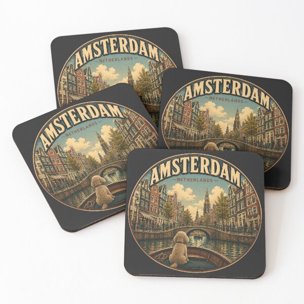 Item preview, Amsterdam Netherlands Poodle Vintage Travel Poster | Canal Dog Lover designed and sold by FireWildChild.