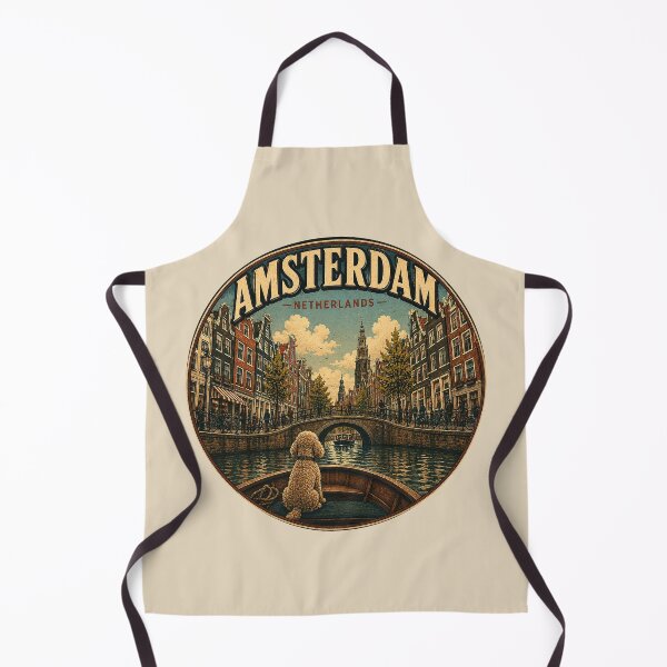 Artikelvorschau, Amsterdam, Niederlande – Vintage-Reiseposter mit Pudelmotiv | Für Kanalhundliebhaber entworfen und verkauft von FireWildChild.