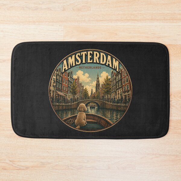 Item preview, Amsterdam Netherlands Poodle Vintage Travel Poster | Canal Dog Lover designed and sold by FireWildChild.